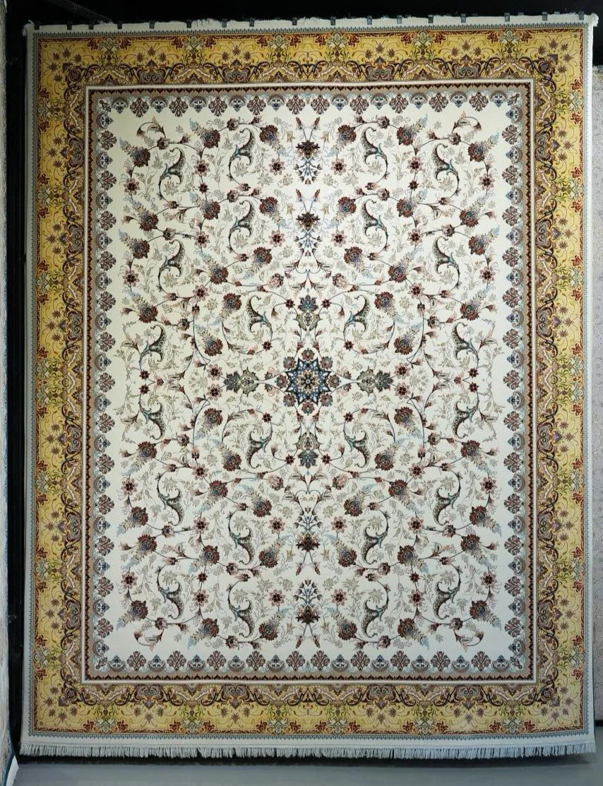 Persian Elegance Wool & Silk Carpet : 700625 COLOR CREAM : Machine Made