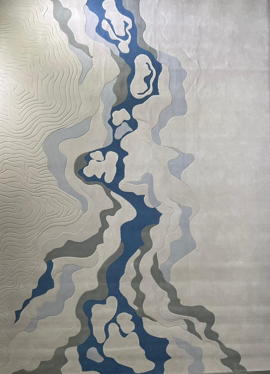 modern hand tufted carpet "new zealand wool" : ZEN 14 - Color : Blue & Grey -