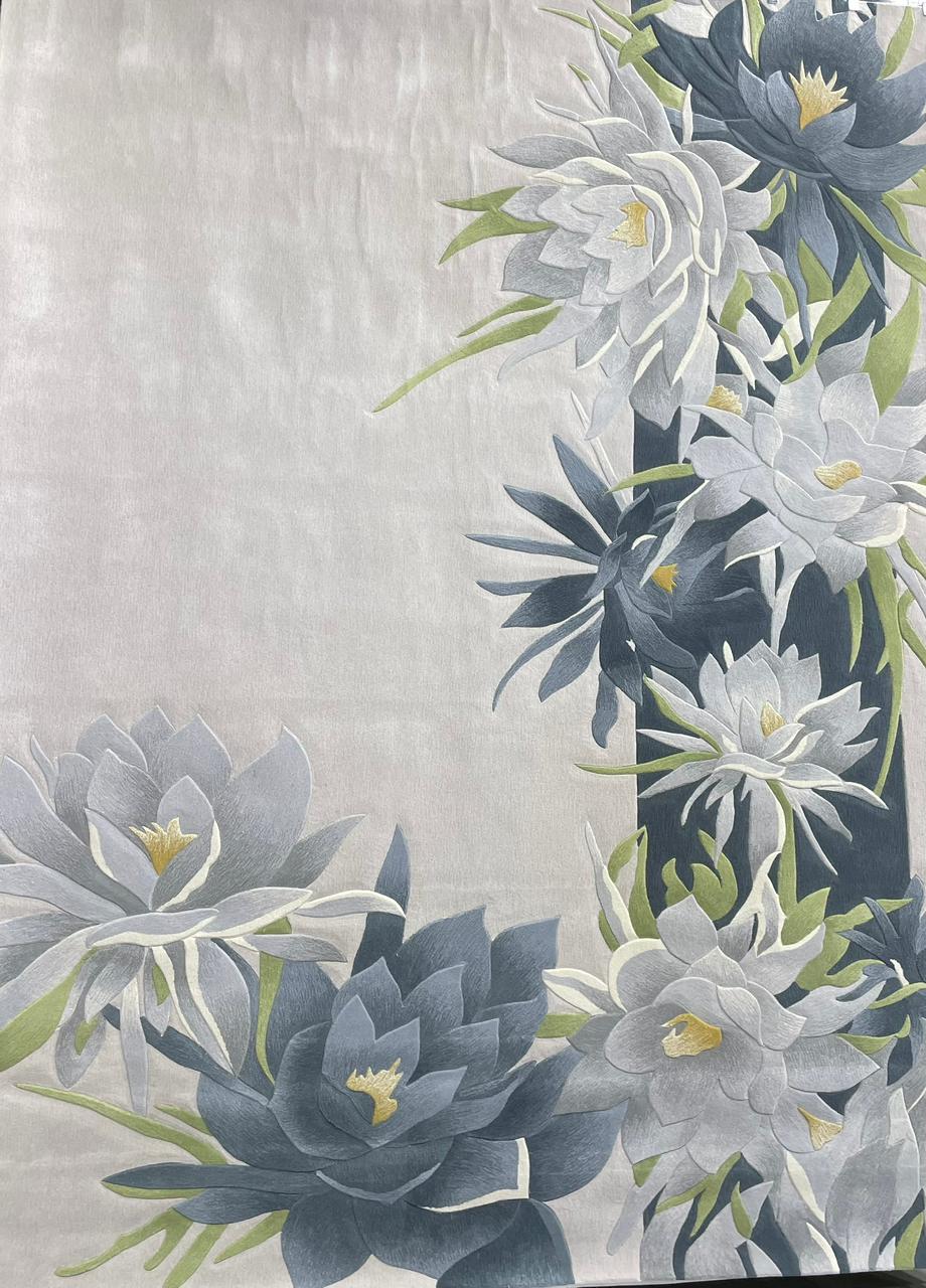 modern hand tufted carpet "new zealand wool" : ZEN 09 - Color : Green & Grey -