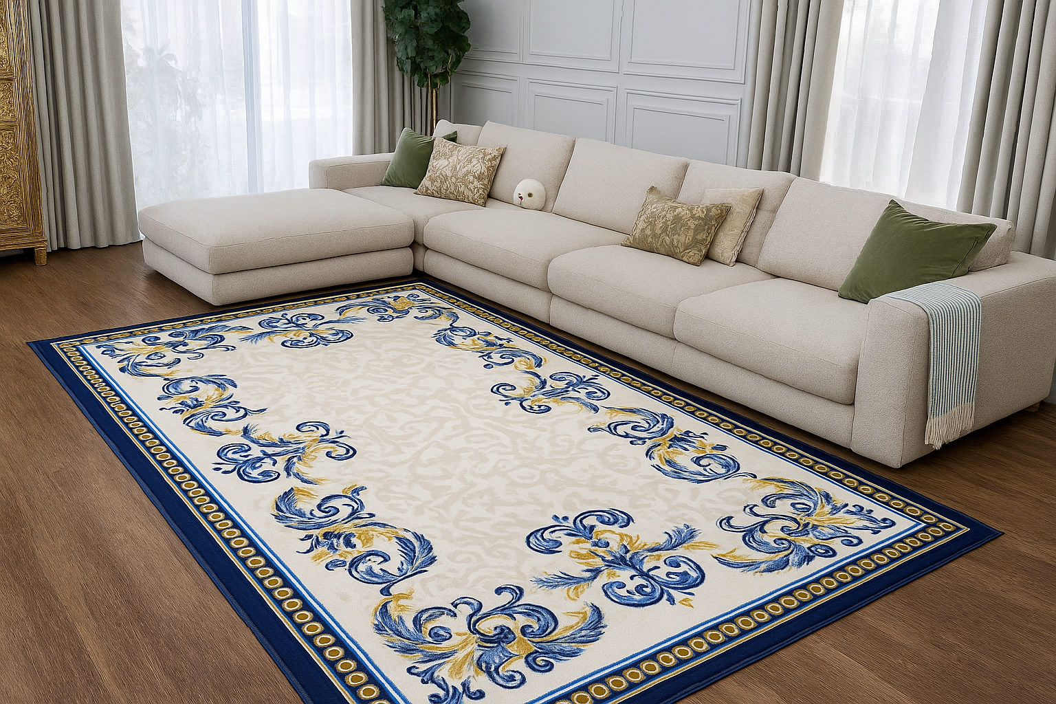 Zennova Carpet Modern Wool Rug - ABUSHAN Color Navy - Classic Hand Tufted
